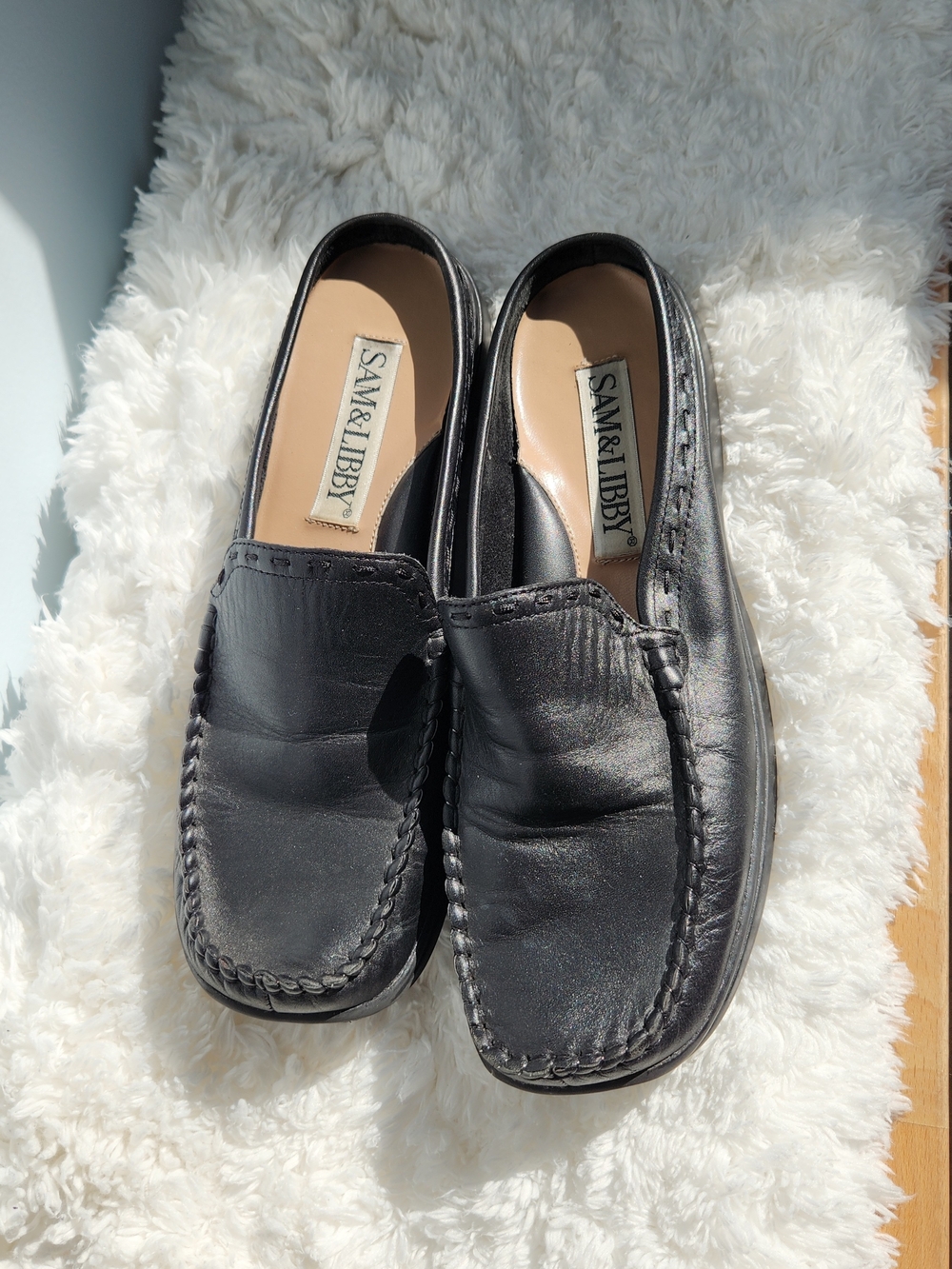 Sam & Libby Black Leather Slip-On Loafers for Women
